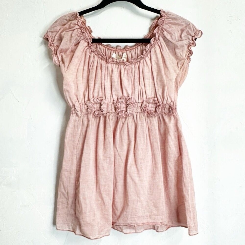 Studio M Top Womens Red M Babydoll Cotton 90's Y2K VTG Peasant Sheer Sweathaeart